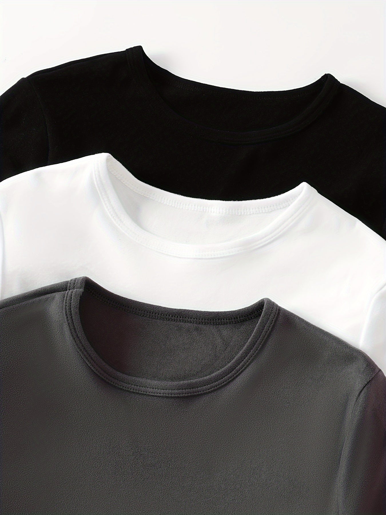 Gray 1pc Fleece Thermal Long Sleeve T-Shirt and Solid Color Pants Set for Kids