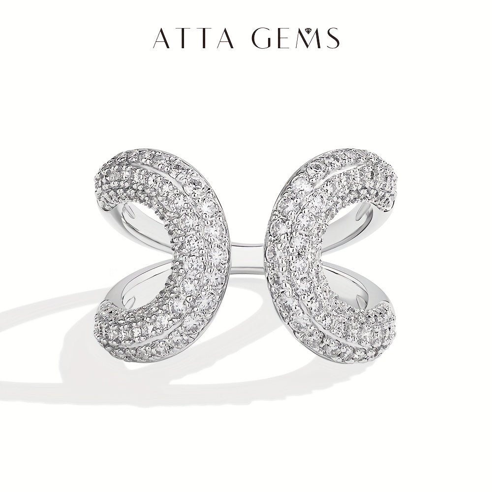 A Stunning S925 Silver Double C Open Ring Made of Moissanite, Fashionable And Elegant, Perfect Gift for a Girlfriend Or Wife.
