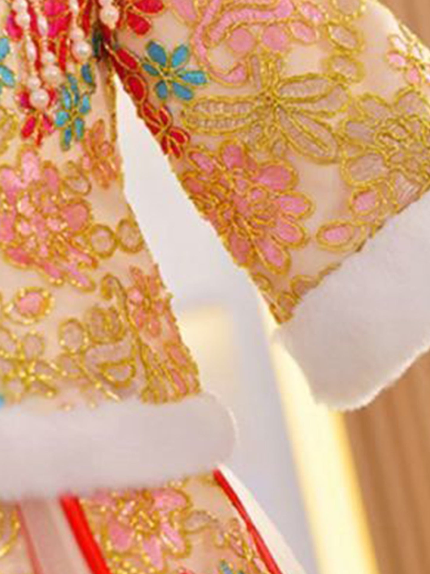 Girls' Traditional Chinese New Year Dress - Winter Warm Fleece-Lined Princess Dress with Tassel Hem, Vibrant Red & Golden Geometric Pattern, Zipper Closure, All-Season Elegant Party Outfit for Lunar New Year Celebrations