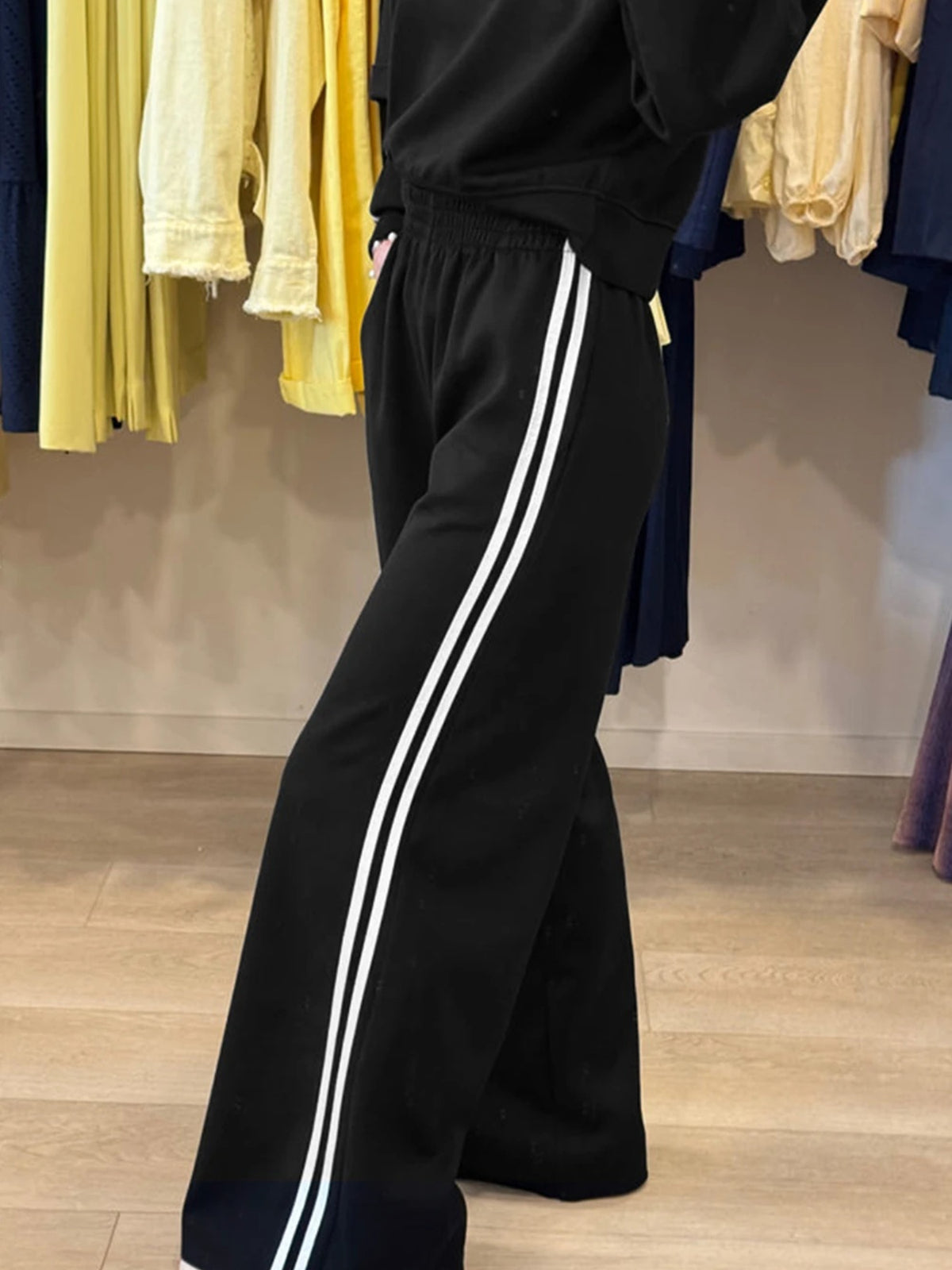 Fiery Red Varsity Striped Detail Crewneck Pullover Elastic Sweatpants 2pcs Outfit