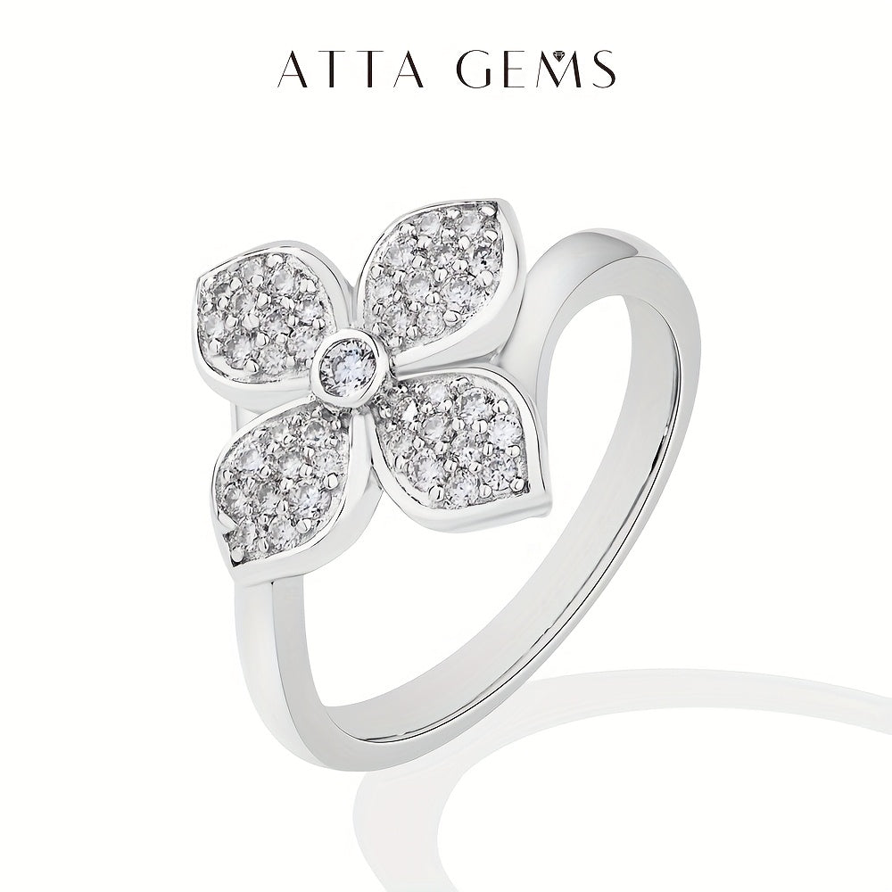 1pc S925 Silver Four - Leaf Flower Ring, Made Of Moissanite, It'S Sparkling, Delicate And Elegant, A Piece Of Jewelry, Perfect As A Gift For Your Girlfriend Or Wife