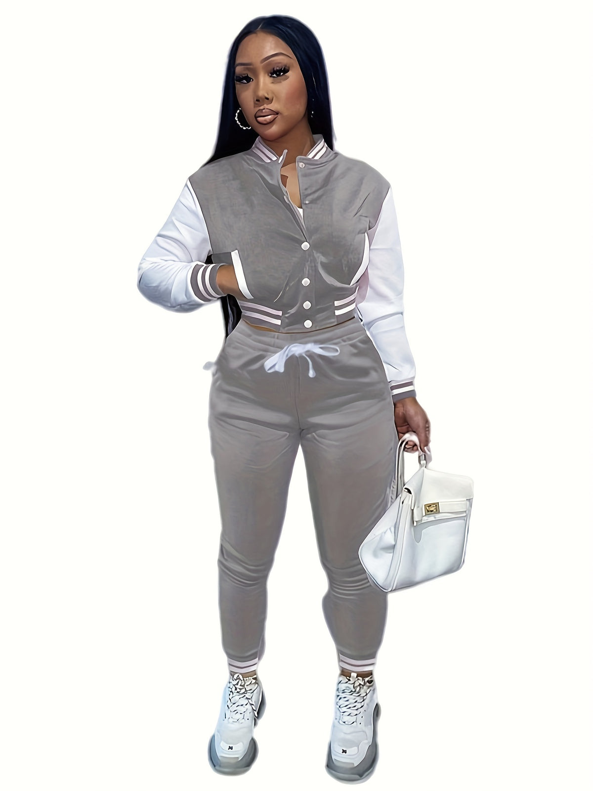 European And Trendy Women'S Patchwork Jacket with Single-Breasted Baseball Suit, a Two-Piece Outfit