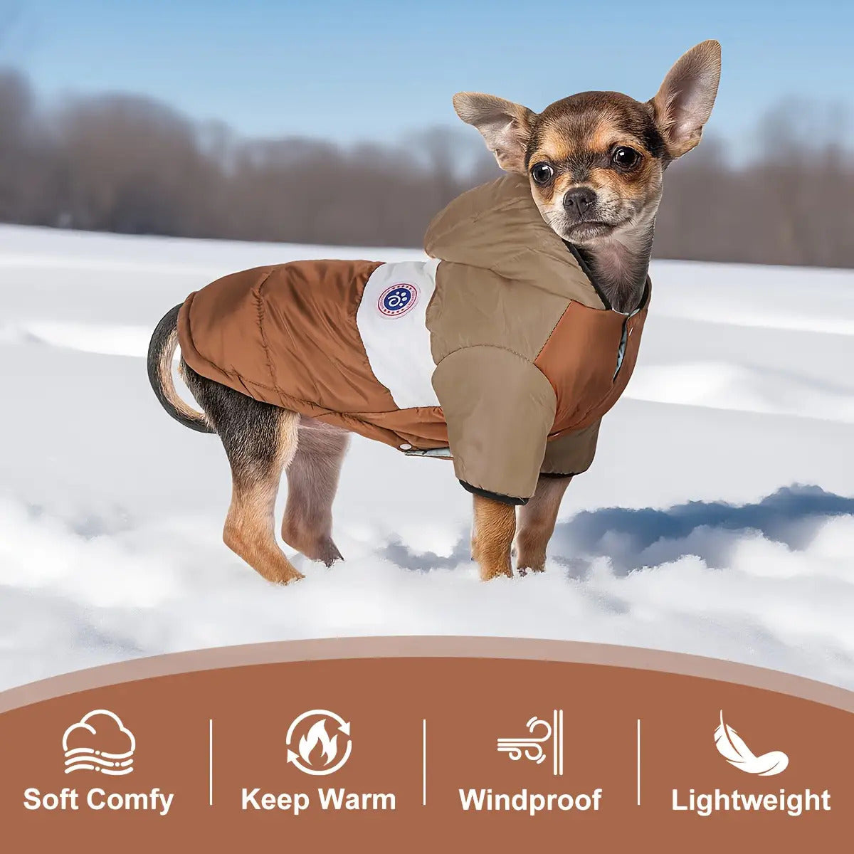 Warm Dog Hooded Jacket Winter Coat for Small to Medium Dogs - Soft Insulated Pet Jacket with Hood, Easy Buckle Closure, Machine Washable Orange Outerwear for Cold Weather Walking, Hiking & Outdoor Adventures - Safe & Warm Dog