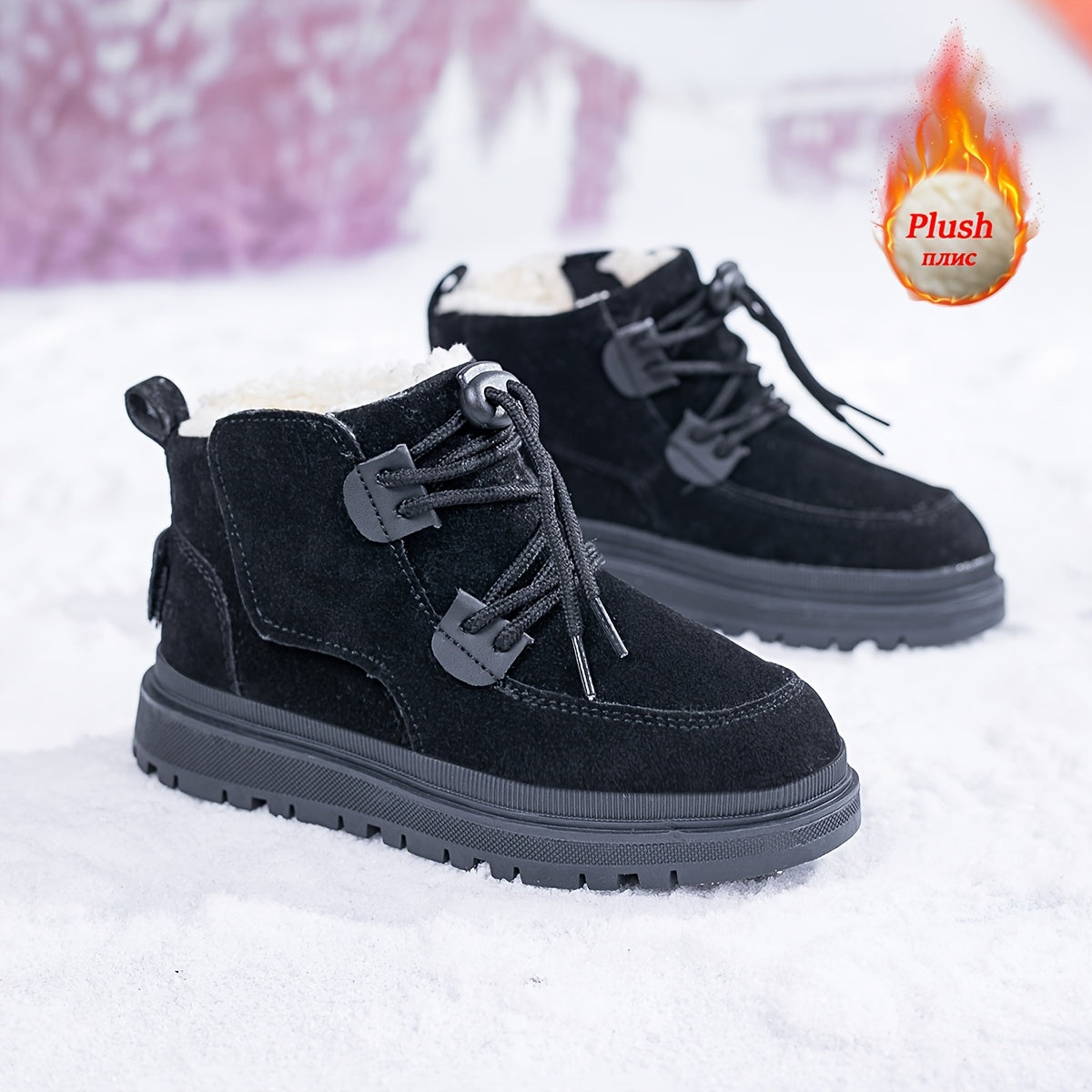 Boys & Girls Winter Snow Boots - Heavy-Duty Slip-Resistant Thermal Insulated Mid-Calf Boots with Cushioned Insole, Lace-Up & Pull Tab Closure, All-Terrain Traction Tread - Ideal for Snow, Ice, and Wet Conditions - Youth Boys