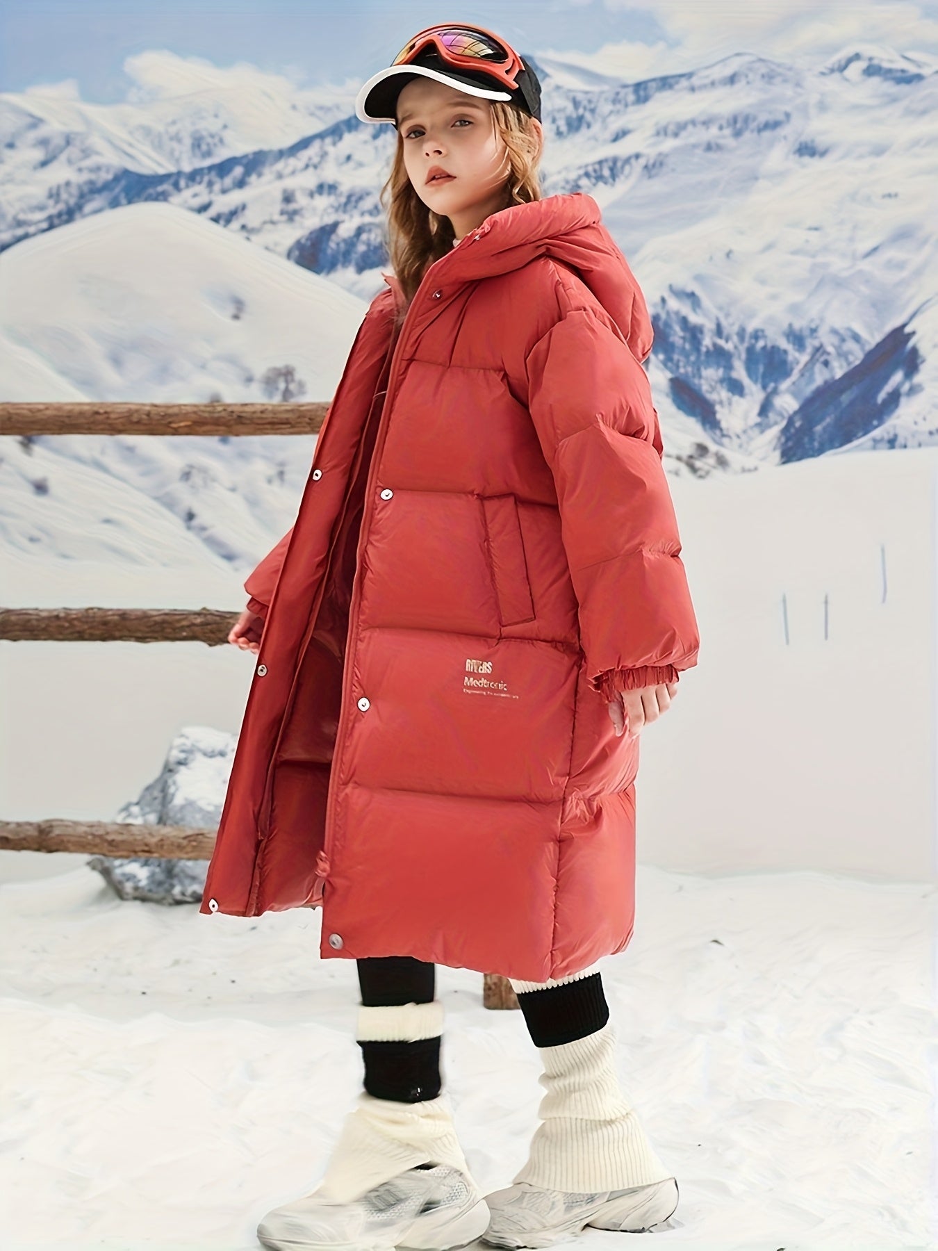 Girls' & Kids' Thickened Fluffy -Filled Hooded Winter Coat - Long Warm Jacket with Single Zipper Closure, Windproof Shell & Pockets, Unisex Casual Outdoor Skiing & Daily Wear, Easy-Care Polyester Lining (No-Stretch Fabric) -