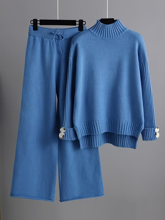 Autumn And Winter Women's New Casual Suit, Half-turtleneck Sweater, Thickened Outerwear, Loose Two-piece Set, And American Style.