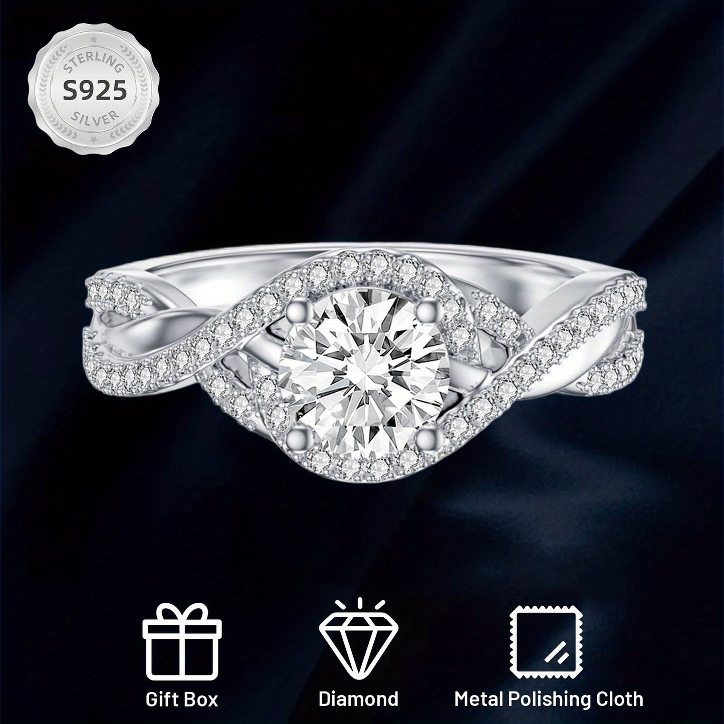 Moissanite Twisted Engagement Ring 1.28 Carat (ctw) D Color VVS Clarity 18K Golden Plated 925 Sterling Silver Infinity Promise Ring Moissanite Jewelry Gifts for Valentine'S Day Mother'S Day Birthday Anniversary