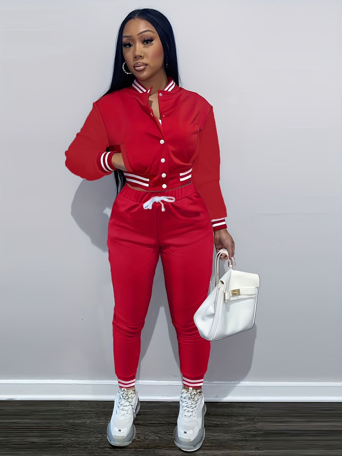 European And Trendy Women'S Patchwork Jacket with Single-Breasted Baseball Suit, a Two-Piece Outfit