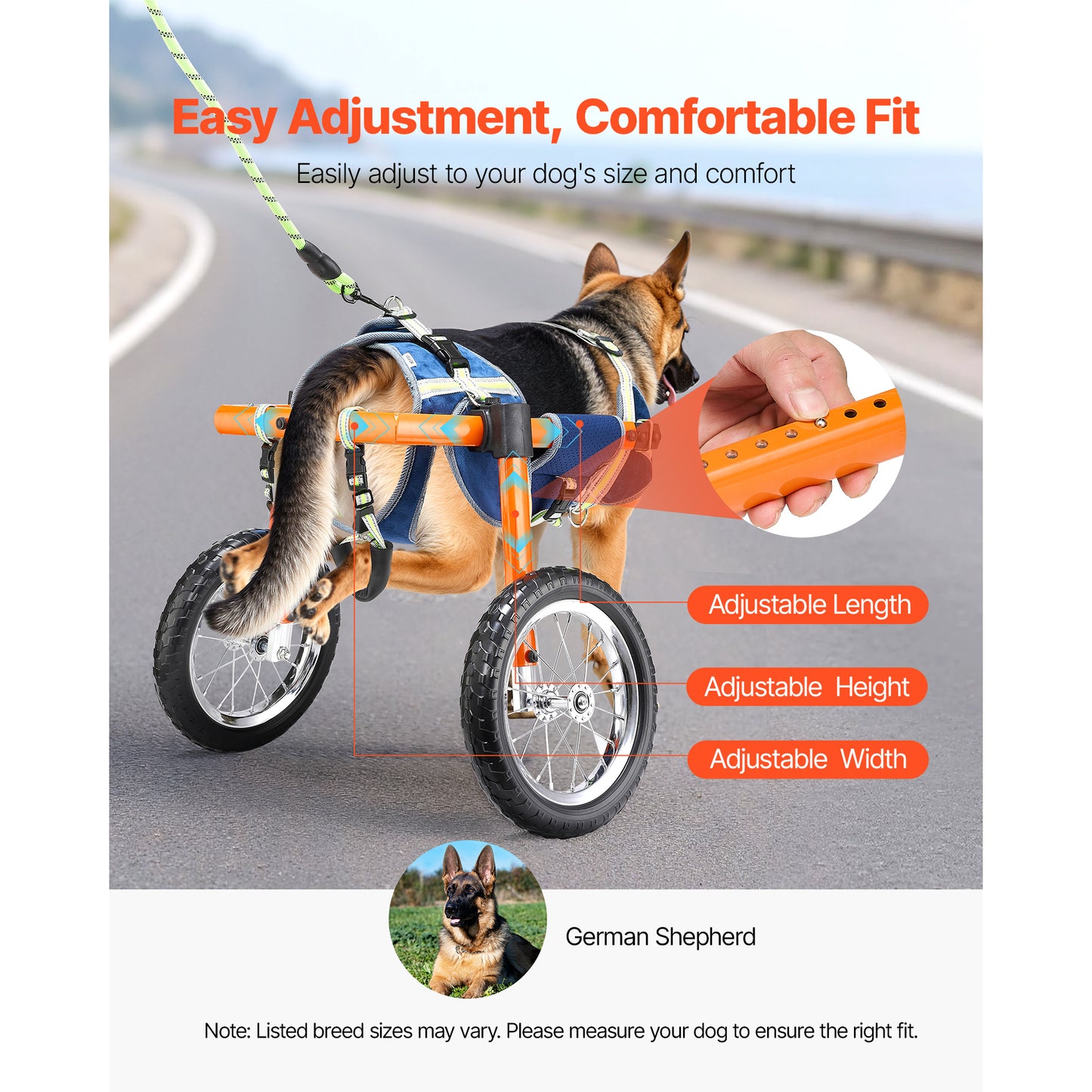 VEVOR Dog Wheelchair for Back Legs, Lightweight 2 Wheels Pet Wheelchair, Height, Width & Length Adjustable, Dog Cart with Shock-Absorbing Wheels, for Injured, Disabled Dogs 35-48 lbs / 48-88 lbs, Medium/Large-Size