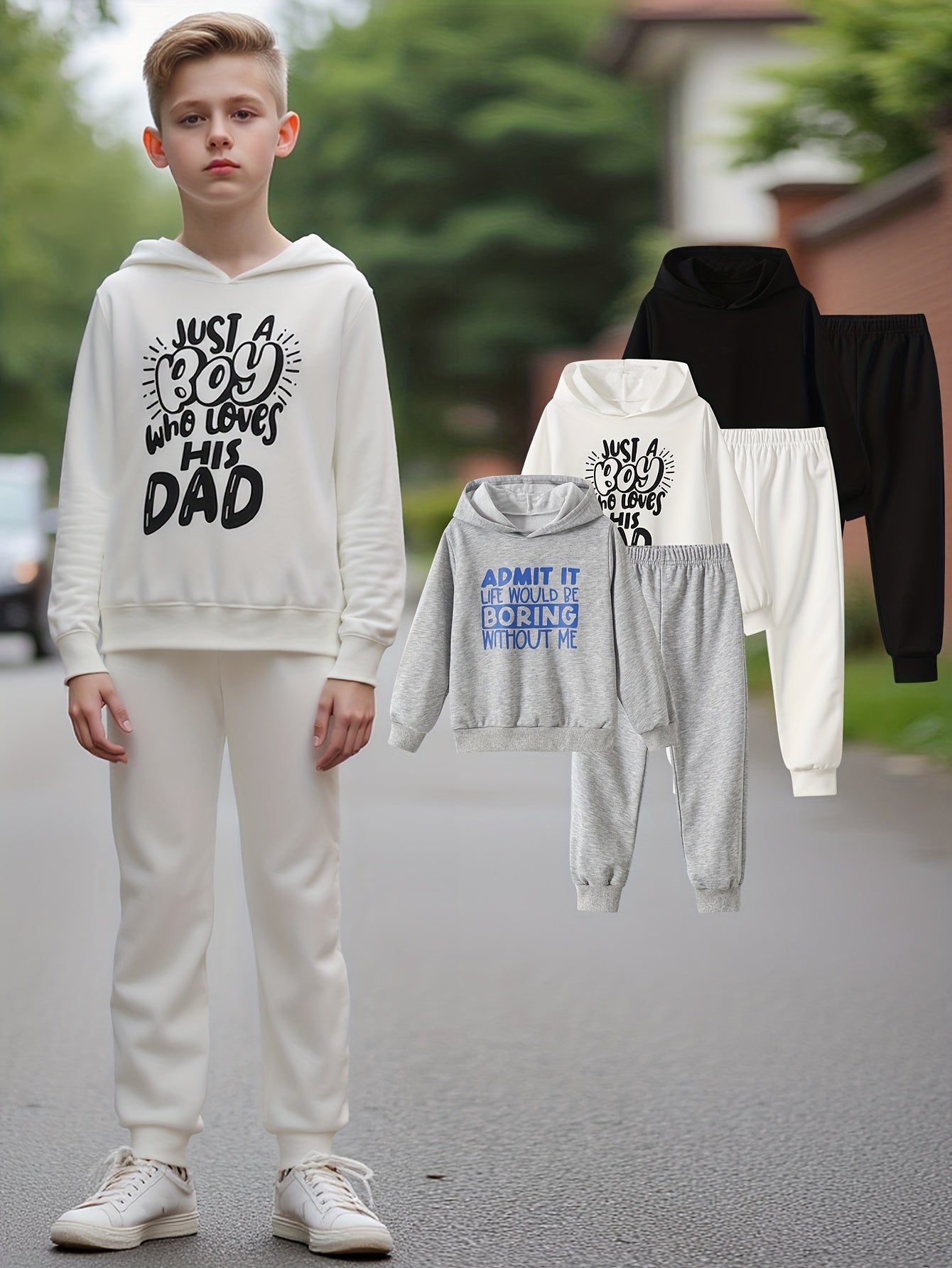 6pcs Children's Halloween  Suitable for Children Aged 3 to 15. This Set Includes A Hooded Pullover Hoodie And Pants for Boys, As Well As A Casual Long-sleeved Pullover And Pants for Boys. Perfect for Festive Occasions., Perfe