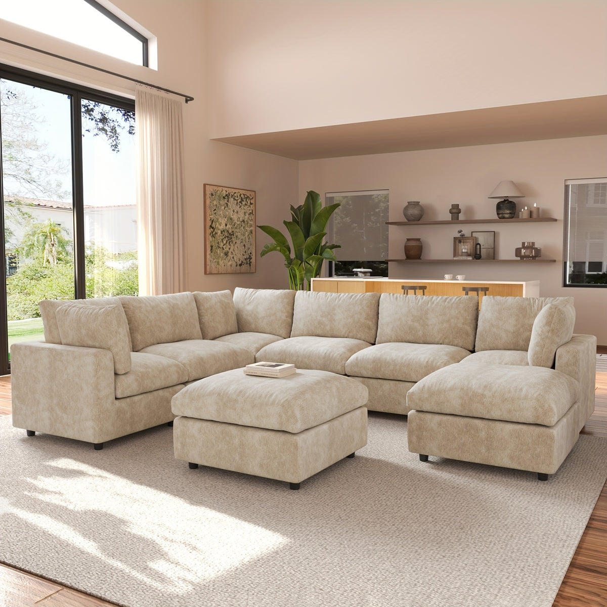 [Cloud Couch Sectional] Oversized Modular Cloud Couch Sectional Sofa | 134" U-Shaped Convertible Living Room Set with 2 Ottomans, Washable & Replaceable Covers