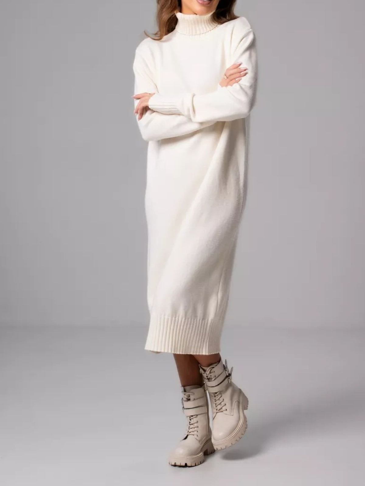 High Neck Dress Autumn and Winter New Loose Inner with Solid Color Thin Sweater Skirt, Winter Outfit, Seasonal Fashion, Elegant Design, Loose Fit, Cozy Material, Durable Construction, Women'S Dress, Long Sleeve Dress, Fashion