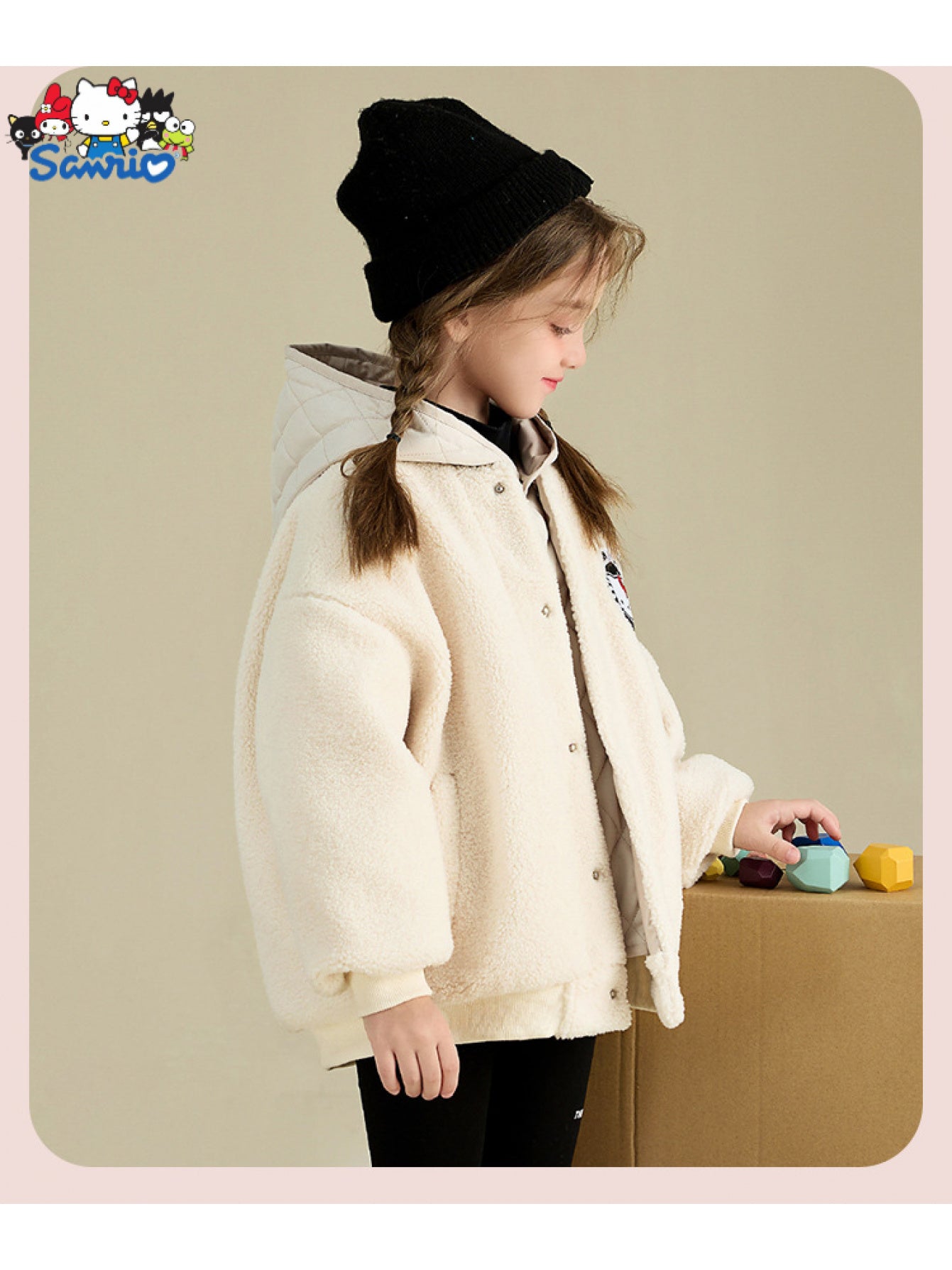 [Officially Licensed] Sanrio for hello kitty Girls' Thickened Warm Fake Two-Piece Jacket Cartoon Warm Winter Thickened Outerwear Comfortable Fabric Soft Skin-Friendly Fake Two-Piece Hooded Design Versatile Perfect Gift for Fa