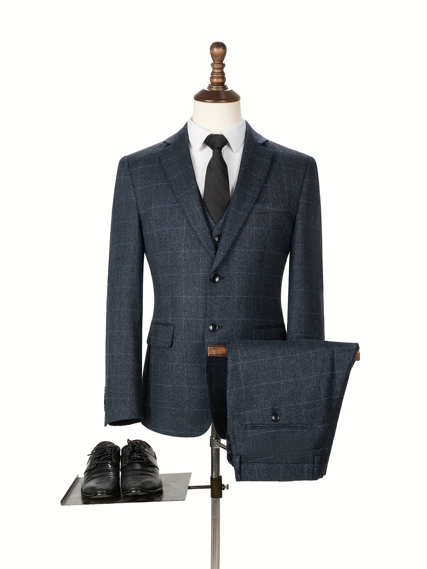 Mens Suit 3pcs Checked Blazer Jacket Vest Pant Slim Fit Single Or Double Breasted Vintage Suits Wedding Groomsmen Prom Business 2 Buttons Tuxedo Suit Set