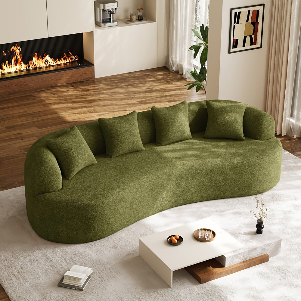 114" Oversized Sectional Sofa - Modern Luxury Plush Chenille Curved Cloud Couch with White Upholstery, 4-Seater Deep Seat & Curved Backrest, No Assembly Required, Plush Cushions & Throw Pillows Included, Contemporary Living R