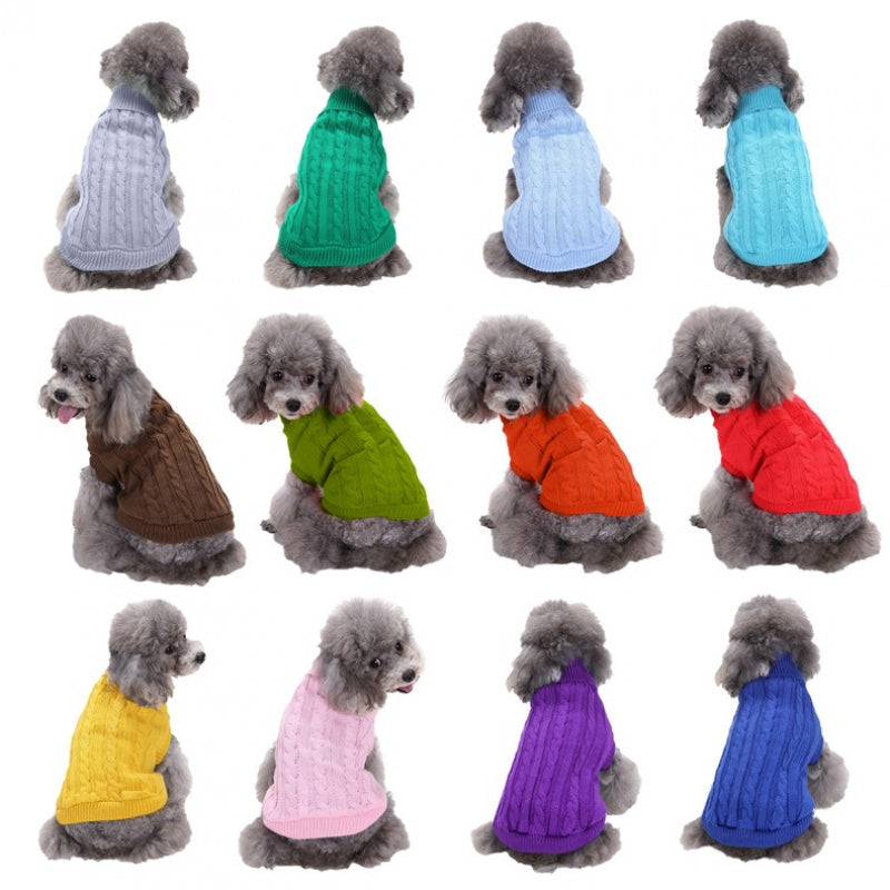 Solid Color Twisted Cable Dog Sweater - High Collar Winter Warm Coat for Small Medium Large Dogs, Golden Retriever & All Breeds, Pet Jacket for Cold Weather & Stylish Outfits