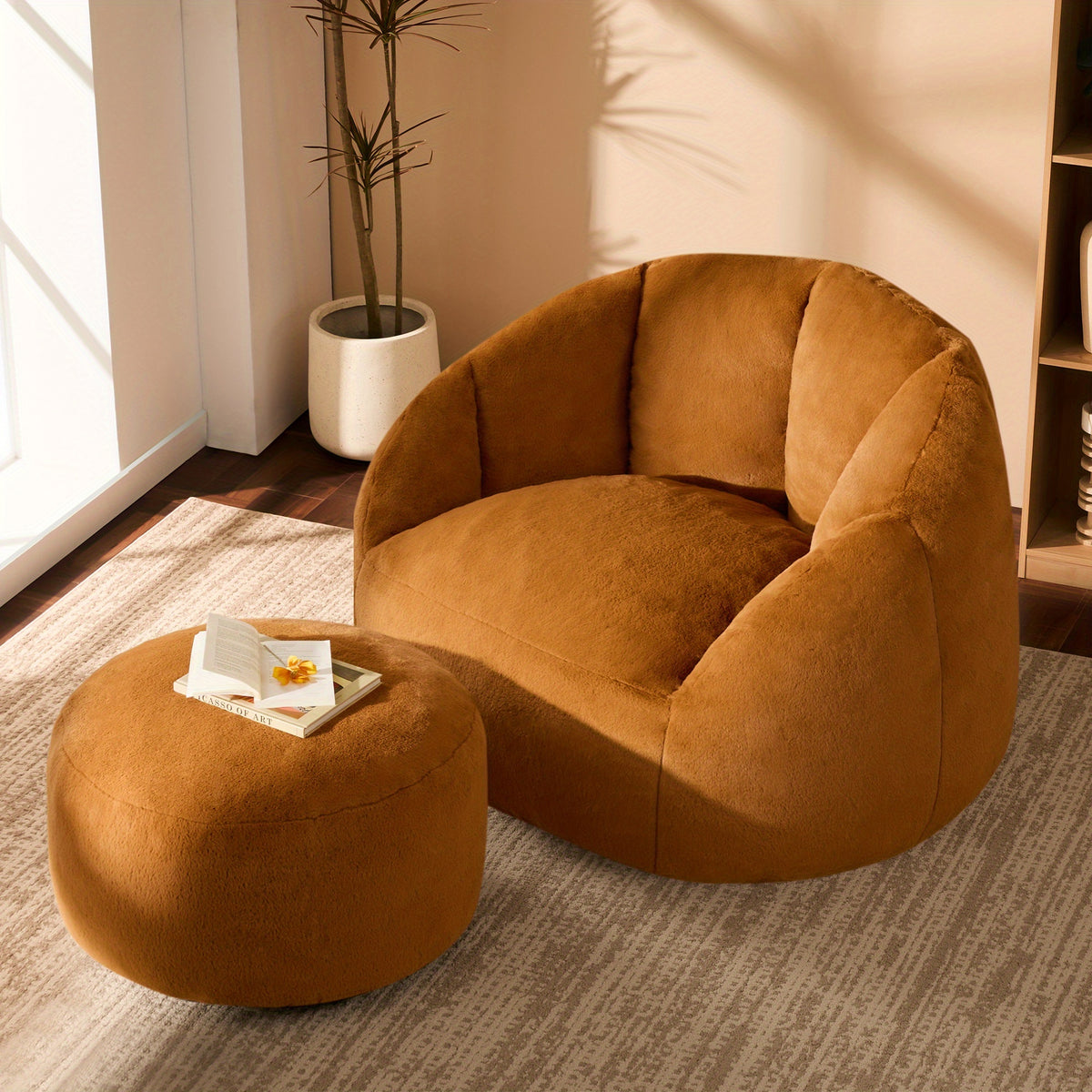 LIVING&GIVING Giant Bean Bag Chair for Adults - Oversized Plush Boneless Beanbag Couch with Memory Foam Filling, Floor Sofa Chair Suitable for Bedroom, Living Room & Game Room - - Lounge Chair, No Assembly Required