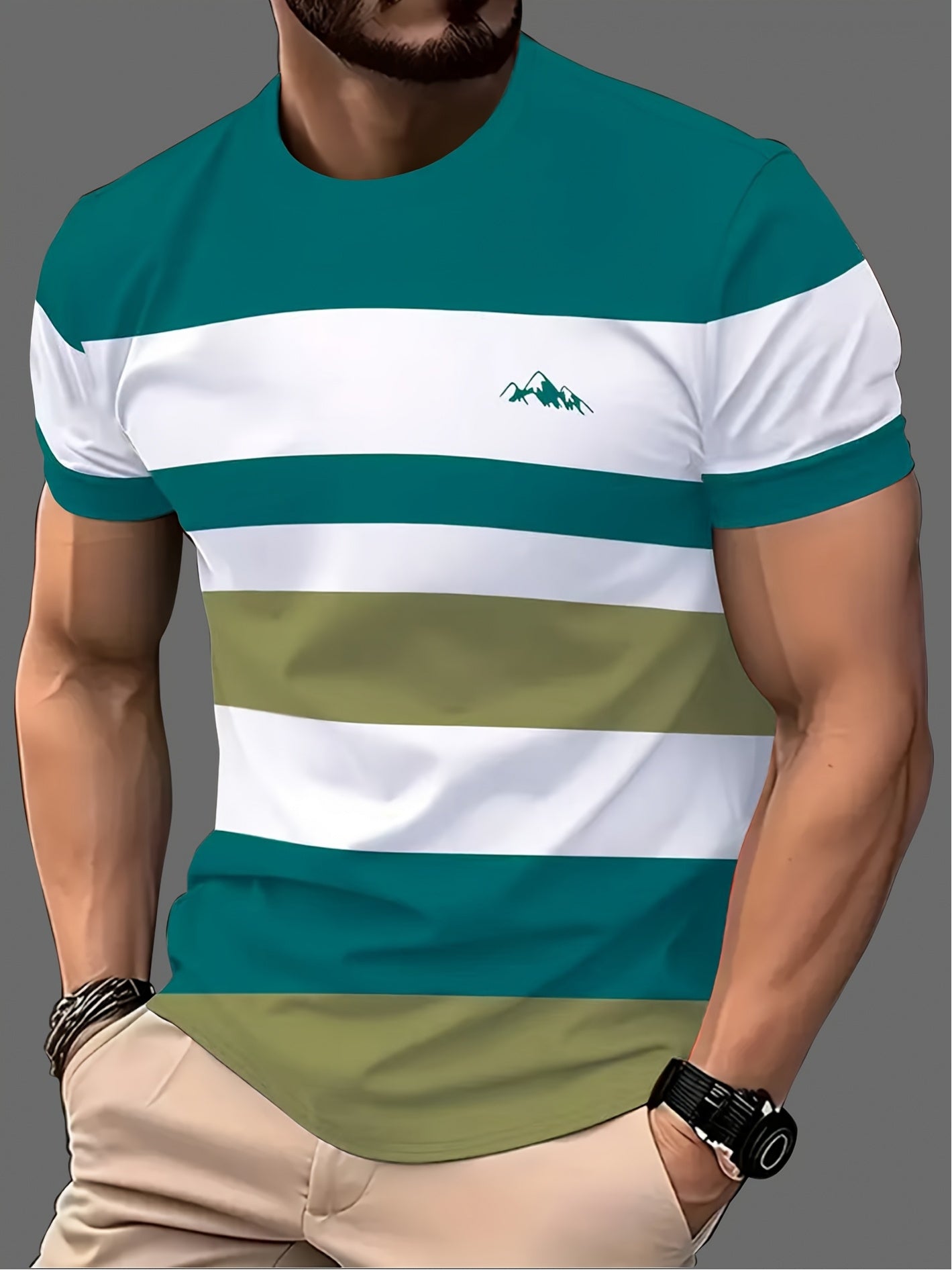 Set of 5 • Stylish 3D Digital Print • Striped Men's T-Shirts