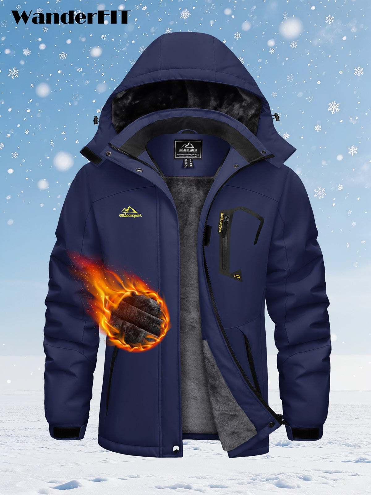 Women'S Snow Skiing Jacket Winter Thermal Warm Fleece Hiking Jacket With Detachable Hood Outdoor Snowboarding Mountaineering Winter Cycling Ice Fishing Jacket Coat