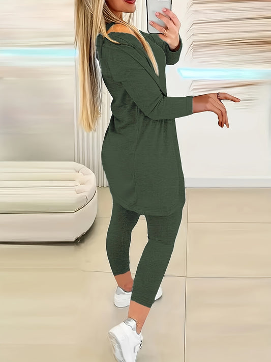 [Women's 3-Piece Set] Women's Fashion Three-Piece Set - Solid Color Long-Sleeved Long Pants Suspender Home Wear Set