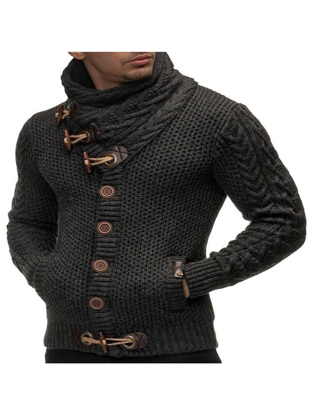 Men'S Slim Fit Thermal Knit Zip-Up Cardigan Sweater - Button-Front Closure, Stand Collar & Long Sleeve Winter Coat for Office Workwear, Layered Outfits, Modern Preppy Style - Warm & Versatile (Solid Color, Easy On/Off), Men W