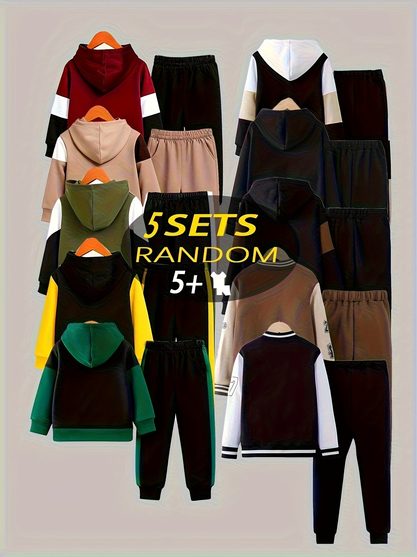 10pcs Random Five Piece Top And Five Pairs Of Pants Targeted Development New Year's Gift Halloween Autumn And Winter New Style Boys' Fashionable Long Sleeved Pants Set Pattern Baseball Jacket Outer Coat Splicing Cool Print Sp