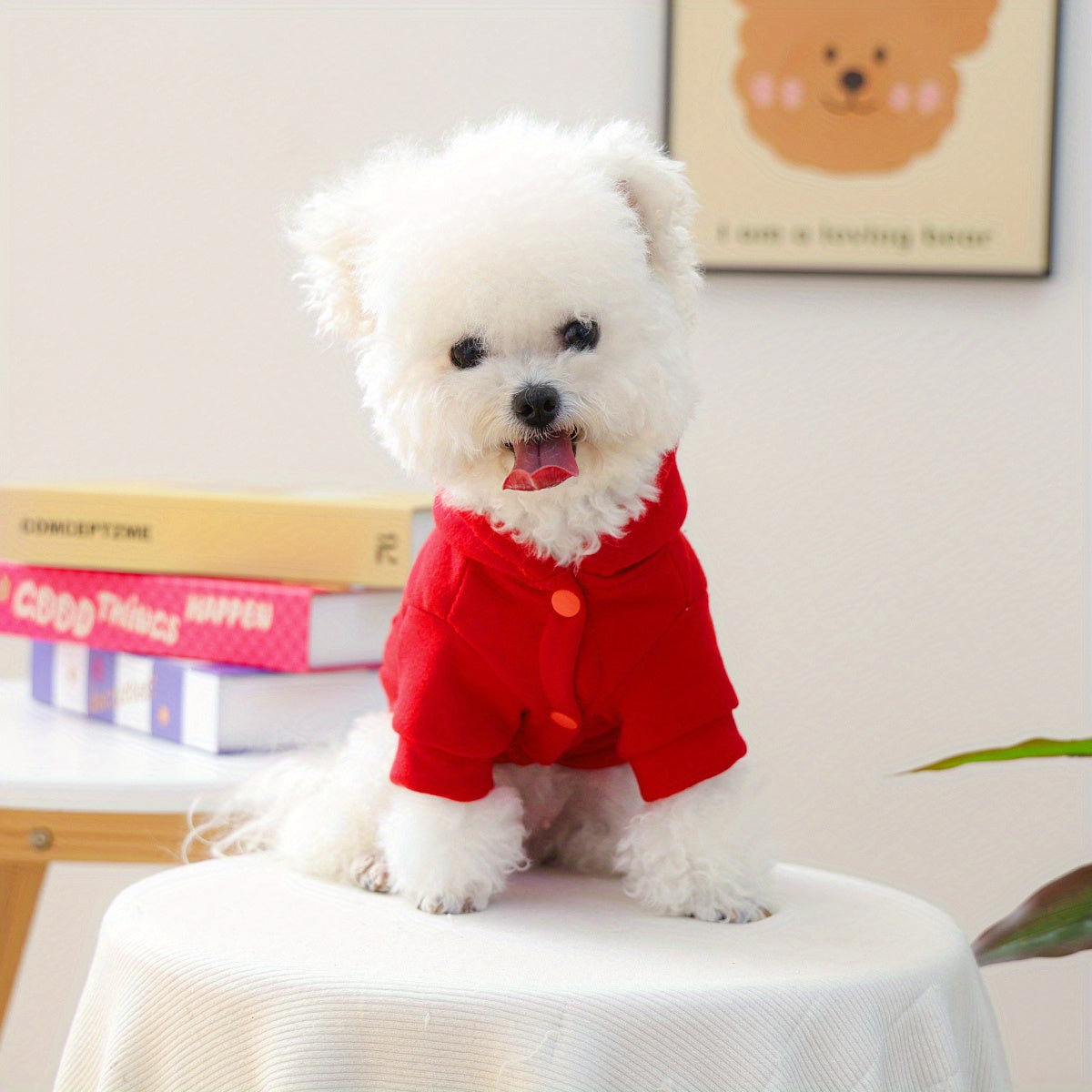 Small Dog Sweatshirt- Warm Winter Gear Suitable for Puppies and Small Dog Breeds, Soft and Easy-to-Button Design, Comfortable Red Pet Clothing for Chihuahuas, Pomeranians, Shih Tzus- Autumn and Winter Indoor Wear, Fun Pattern