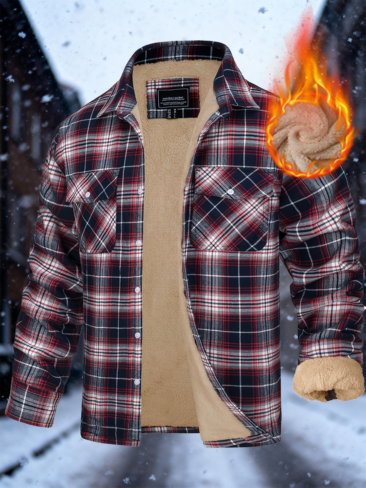 Men'S Winter Flannel Plaid Jacket Fleece Lining Long Sleeve Jacket Thermal Thick Jacket Fashion Stripe Pattern Classic Jacket, Fabric Warm And Soft, Comfortable To Wear Winter Jacket Perfect For Casual Wear College Travel Par