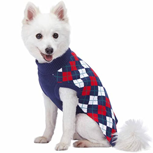 Chic Argyle All Over Dog Sweater in Navy Blue Back Length 20 Pack of 1 Clothes for Dogs