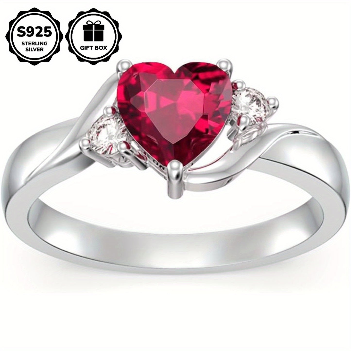 1pc July Birthstone Ring for Women - 925 Sterling Silver with Red Heart & Cubic Zirconia Accents, Elegant Classic Design, Perfect for Birthdays, Mother'S Day, Anniversaries, and Casual Attire, Anniversary Jewelry, Sophisticat