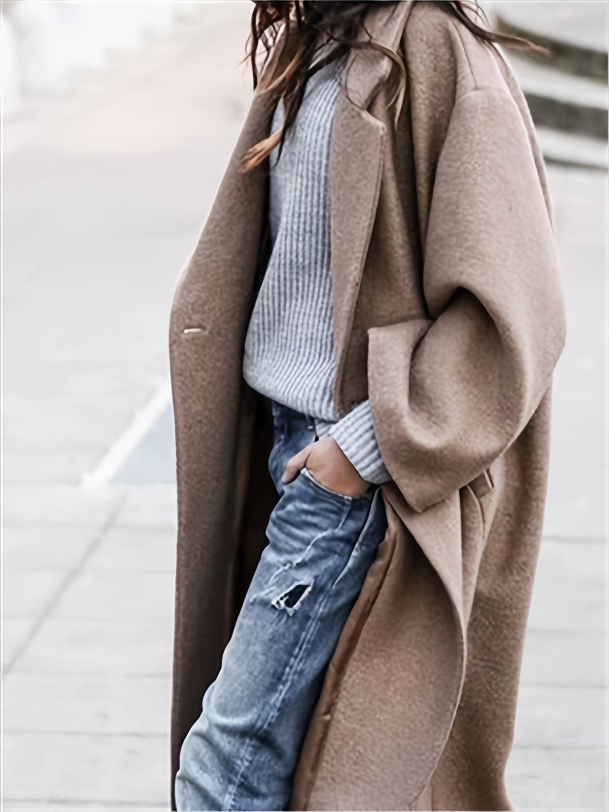 Women's Casual Elegant Solid Blue Coat - Soft Warm Collar Winter Jacket, Versatile Blazer-like Outerwear for Fall & Winter, Easy Care Fabric, Jacket For Women, Winter Clothes For Women, Coats For Women, Jackets For Women, Win