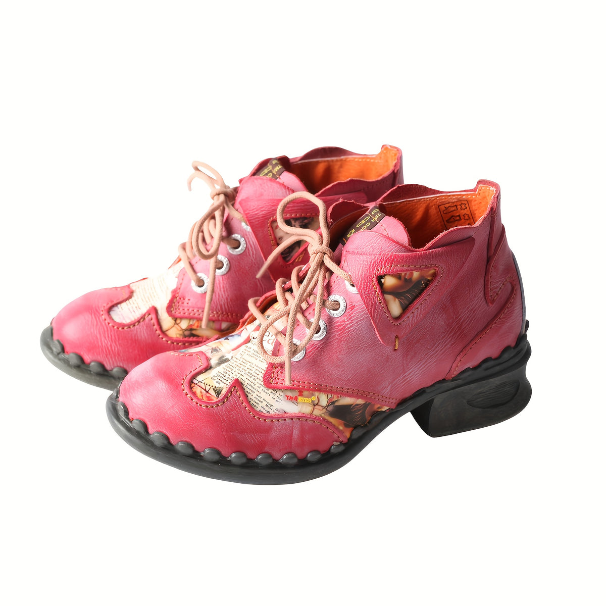 1pr TMA EYES&MAIA Fashion Wave Folding Toe Opening Short Boots - All-Season Comfort Lace-Up Block Heel Low Heel Boots with Split Cow Cover Upper, Pig Split Cover Inner, TPR Sole, and Microfiber Insole