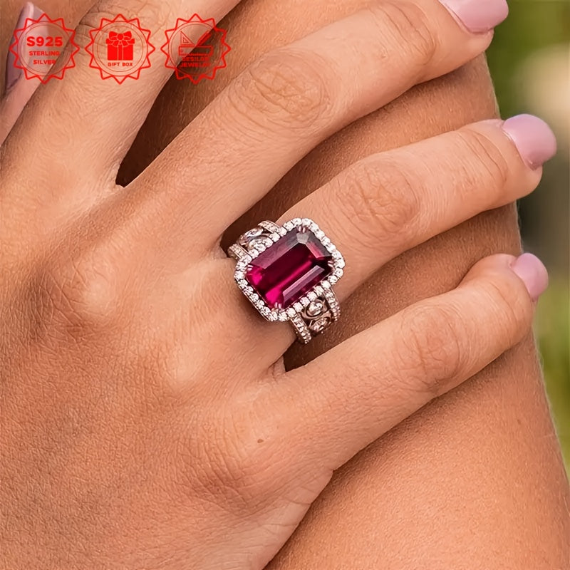 1pc Women'S S925 Silver Fashion Luxury Retro Gorgeous Ring Women'S Anniversary Promise Engagement And Wedding Moissanite Pure Silvery (Gift Box) Ring, Silvery Engagement Ring, Moissanite Engagement Ring, Wedding Jewelry, Anni
