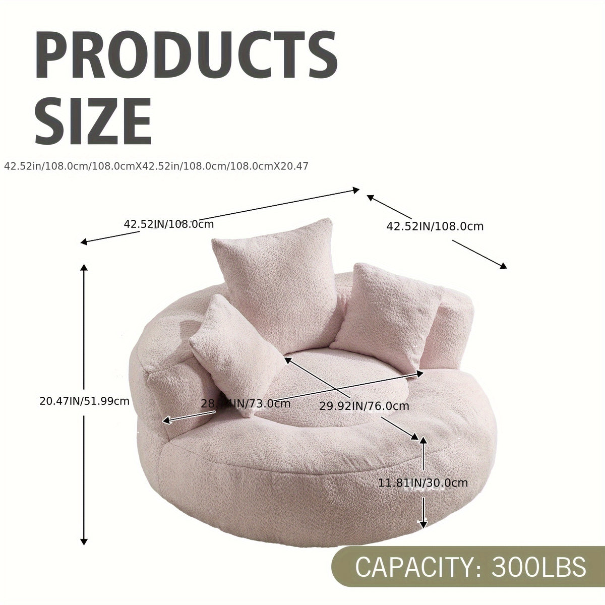 Bean Bag Chairs with Pillows for Adults, Stuffed Round Sofa Chair High-Density Foam Filled, Lazy Sofa Chair