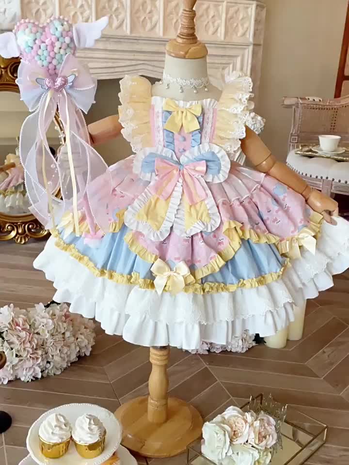 2025 Autumn New Arrival Princess Birthday Party dress - Pastel Pink & Yellow tutu gown, Flared lower half, Non-Stretchy fabric for Birthday, Photoshoots - Victorian-Style Floral Tulle Puffy Dress - Lace Trim Layered Skirt, Al