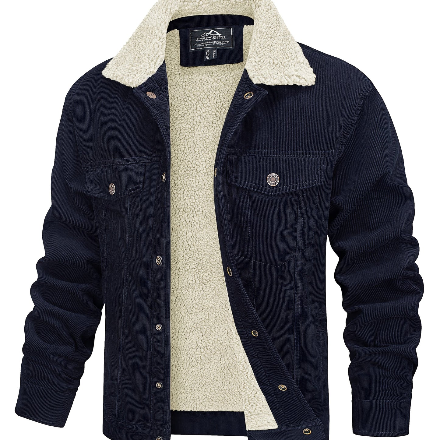 Men's Heavy-Duty Winter Jacket with & Lapel Collar - Thick Warm Trucker Jacket Suitable for Hiking, Camping, Outdoor Workwear - Machine-Washable Coat with Multi-Pocket Design (Fall/Winter)