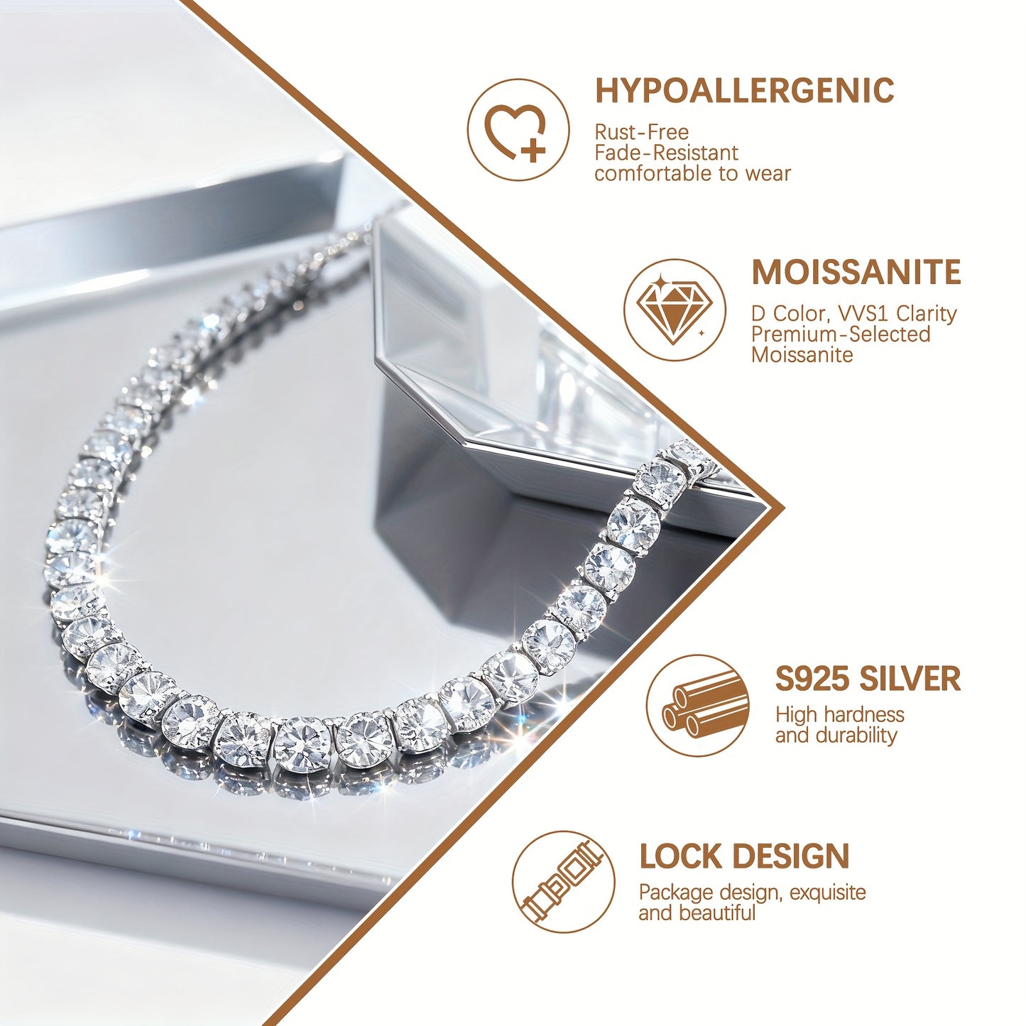 4mm Moissanite Tennis Necklace, S925 Silver Women'S Necklace, Four Sizes Available (18/20/22/24inch), Banquet/party/dinner Senior Accessories, Suitable for Gifts | Party Wedding | Birthday | Christmas | Halloween | Thanksgivi