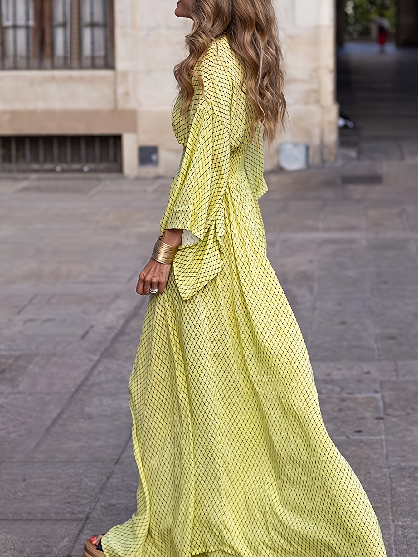 [2024 New Long Sleeve] 2024 New Long Sleeve Loose V-Neck Dress | European & American Style Waist-Defining Flared for Women