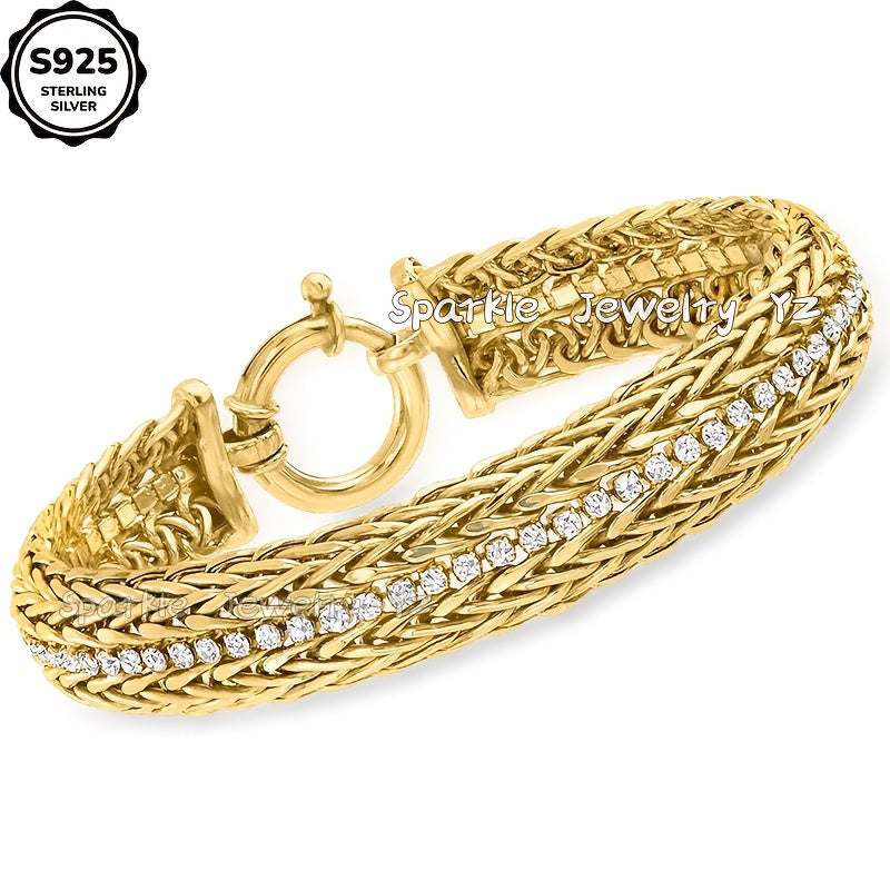 925 Sterling Silver Golden Double-layer Wheat Chain Bracelet, Set with High-quality Moissanite, Ladies' Jewelry Bracelet, Ladies' Golden Byzantine Bracelet, Daily Gift for Wife And Lover, Birthday, Anniversary, Halloween And