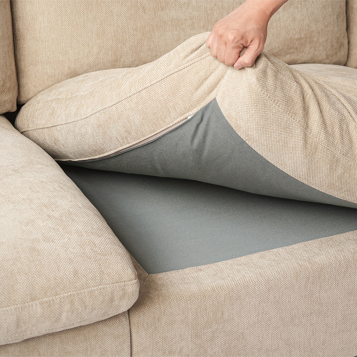 Modular Sectional Sofa Cloud Couch, 119.29" Khaki Modular Couch, Linen Blend Fabric Minimalist Deep Seat Sectional Couches For Living Room, Sofa Covers Washable&Removable