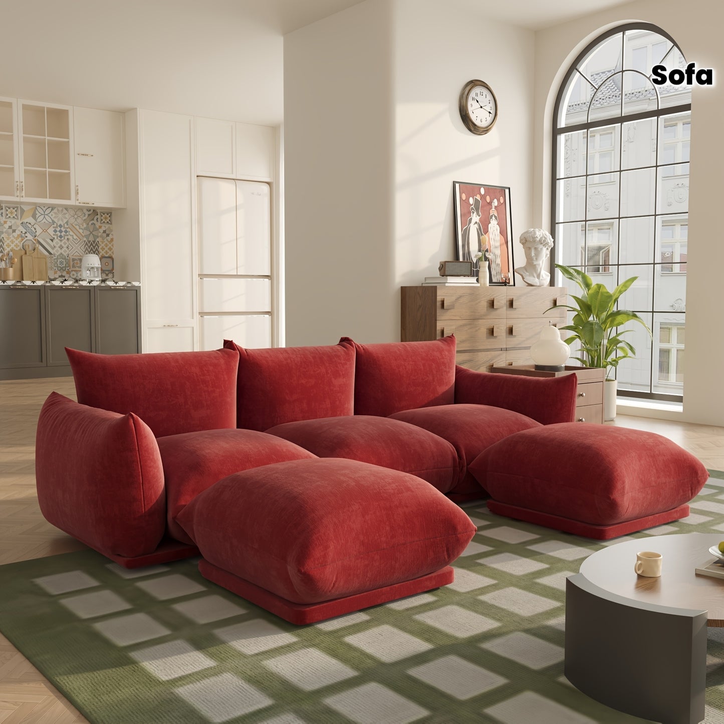 [5-Seater Modular Chenille Sofa] Modular Chenille Minimalist U-Shaped 5-Seater Sectional Sofa with Wide Reversible Chaise Ottoman for Living Room, Bedroom, Office, Apartment