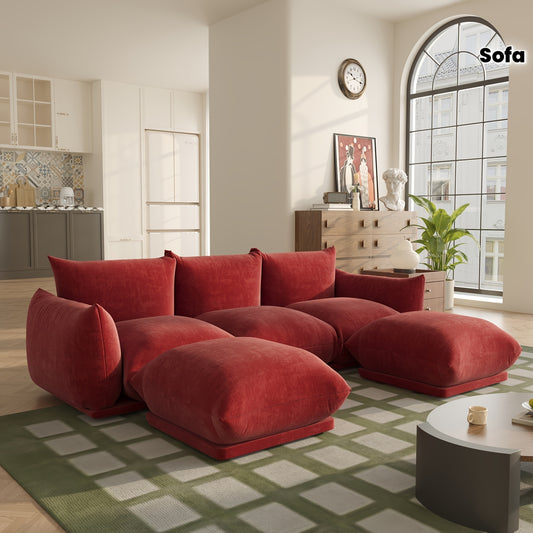 [5-Seater Modular Chenille Sofa] Modular Chenille Minimalist U-Shaped 5-Seater Sectional Sofa with Wide Reversible Chaise Ottoman for Living Room, Bedroom, Office, Apartment