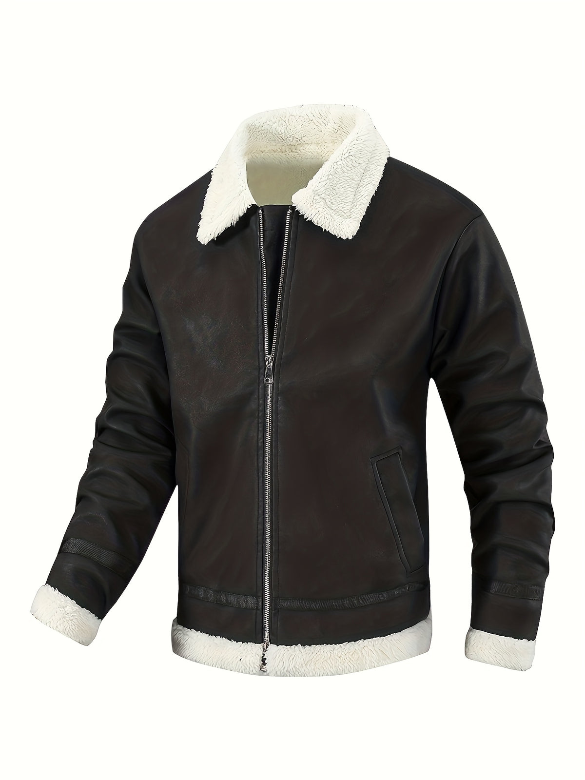 Men'S Winter Windproof Fleece Jacket - Loose Fit Zip-Up Coat with Pockets, Warm Thermal Insulation, Full-Zip Closure, Solid Color Casual Outerwear for Golf, Hiking, Outdoor Activities - Durable Cold Weather Apparel