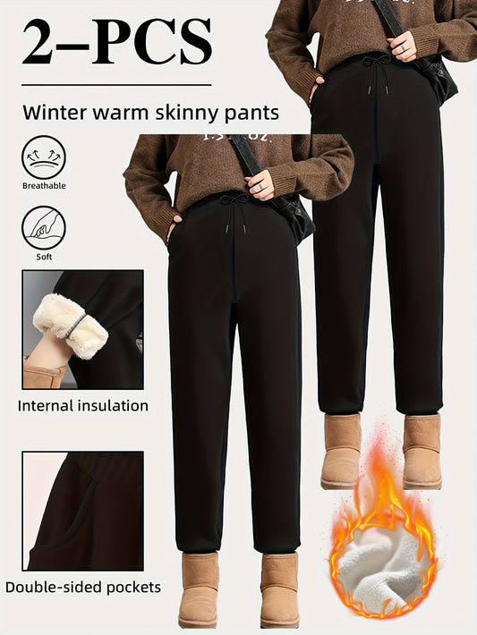 2pcs Women'S Christmas Outfit | Thickened High-waist Casual Long Pants, Winter Warm Thickened Women'S Pants, Suitable For Commuting And Going Out, Shipped From Local Warehouse