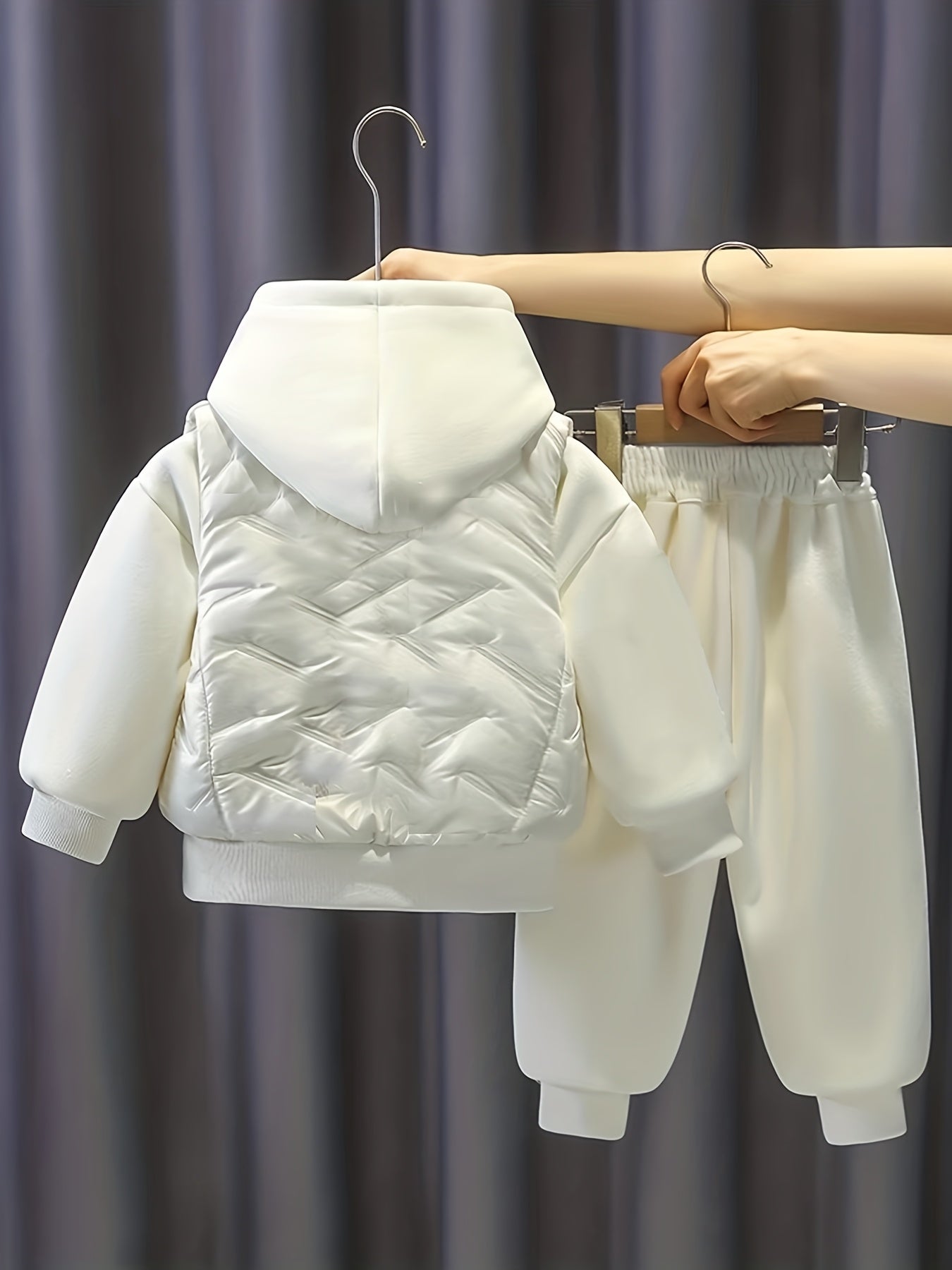 Girls' Thickened Fleece-Lined Hooded Sweatshirt & Pants Set - Cozy Winter Outfit with Bear & Teddy Bear Design, Casual Style, Long Sleeve Pullover & Straight-Leg Pants, Perfect Gift for Girls, for Outdoor