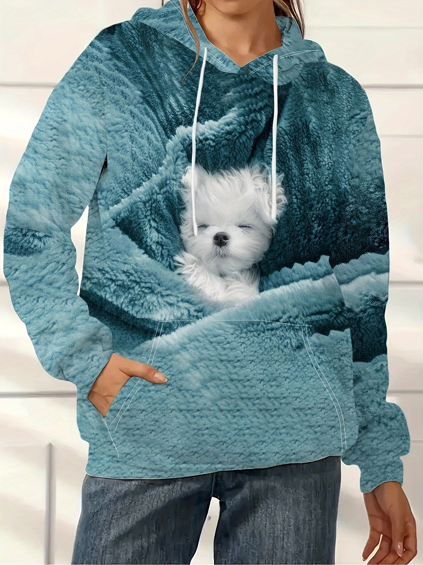 Women'S Hoodie - Soft Sweatshirt with Cute Sleeping Puppy, Long Sleeve Pullover for Everyday & Pet Lover Outfits - Cozy Fall Winter Clothing, Dog Hoodie, Casual Wear, Playful Design, Comfortable Material, Animal Print Top, Fa