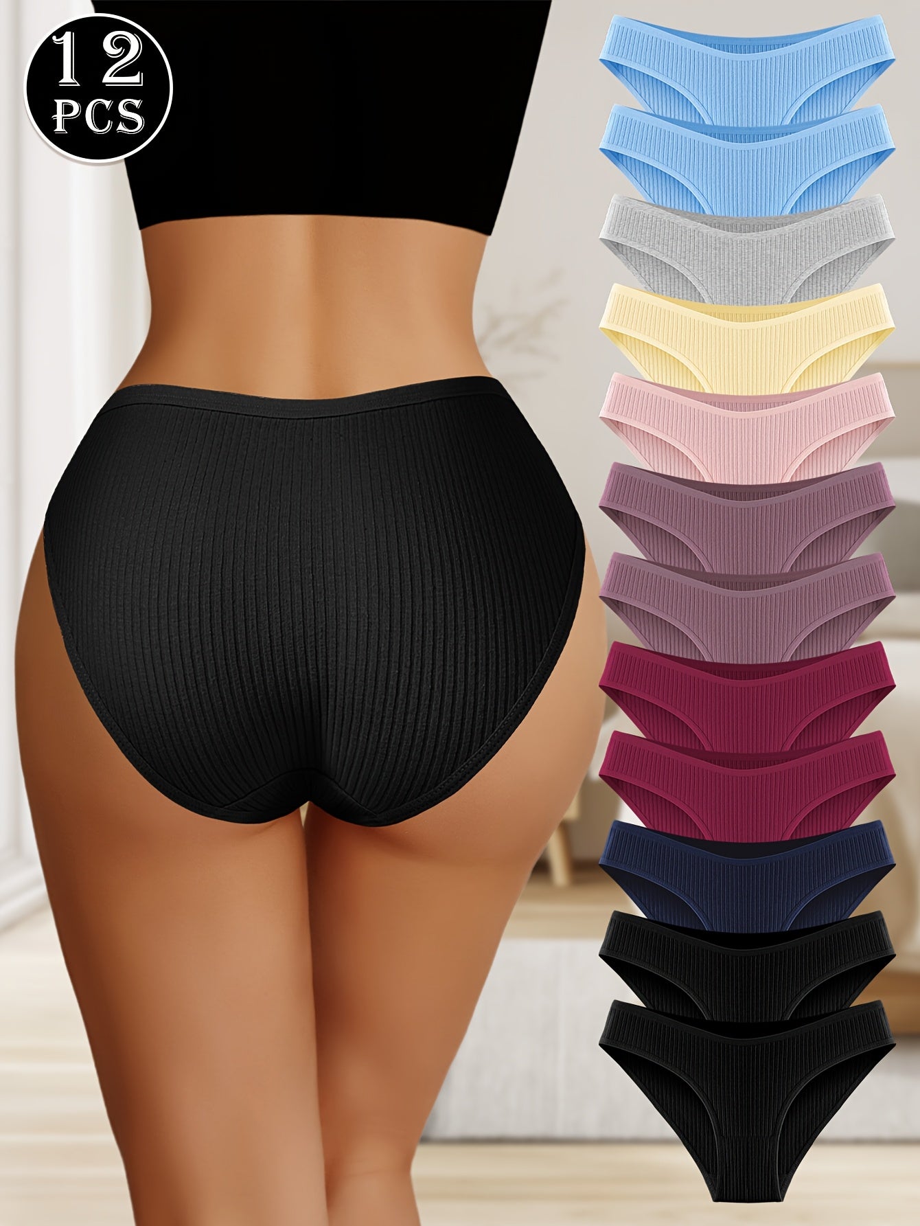 12 Autumn And Winter Low Rise Sexy, Soft, Fashionable And Breathable Women's Underwear, Simple, Comfortable And Non Sticky, Suitable for Daily Wear And Beach Vacation Underwear, Comfortable Lingerie, Casual Underwear, Fashion