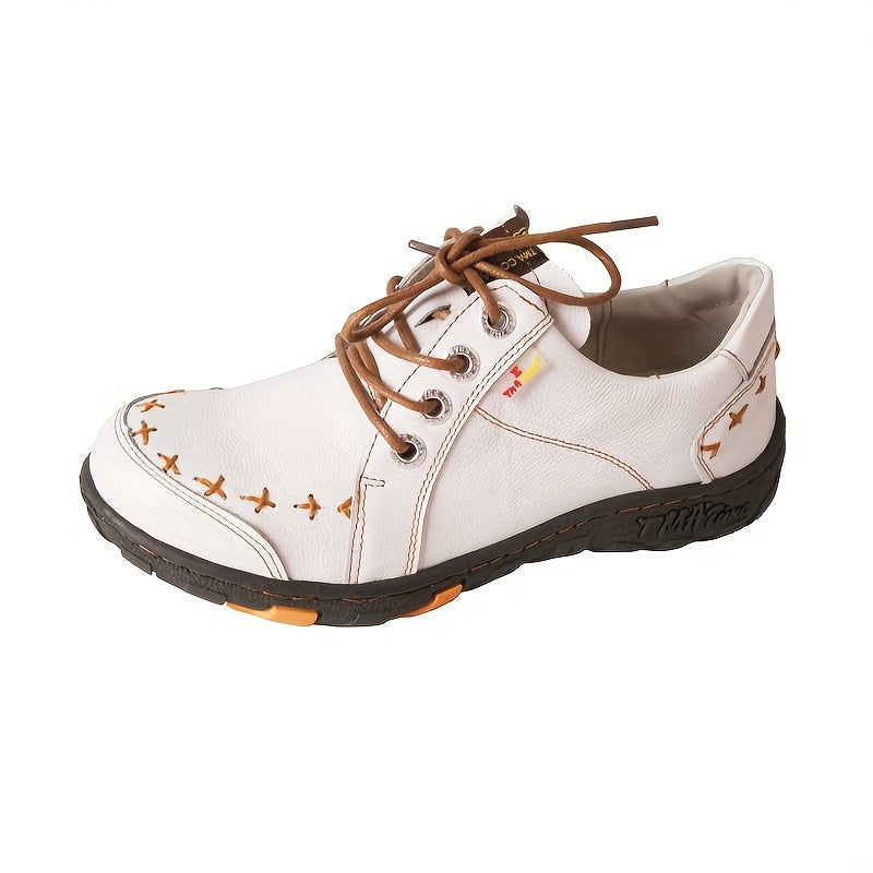 TMA EYES Women'S Genuine Leather Hiking Shoes - Lightweight Adjustable Lace-Up Sneakers with Flat TPR Sole, Durable & Wear-Resistant for Outdoor, Casual & Formal Wear, Hiking Boots, Formal Footwear, Stylish Laceups, Durable F