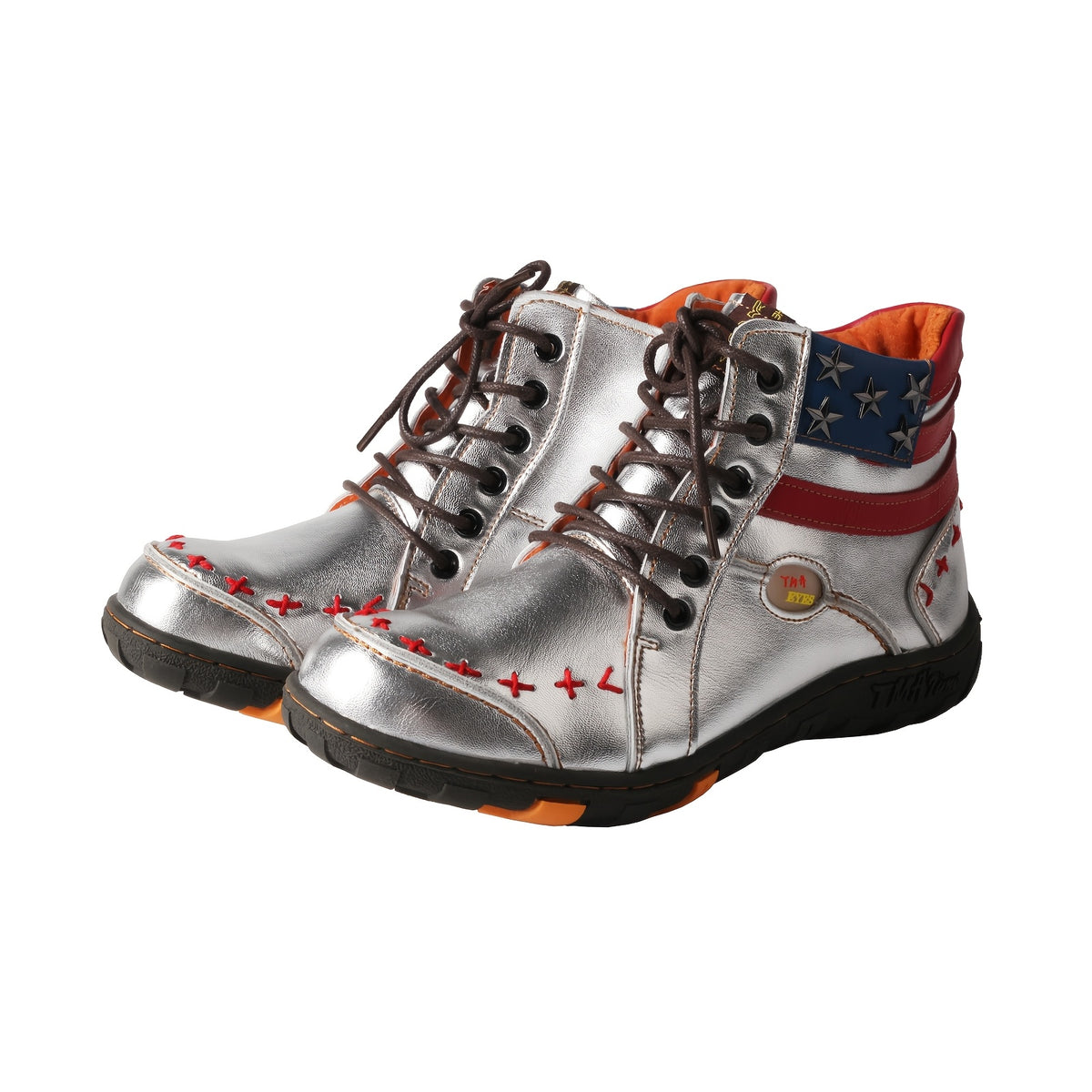 TMA EYES Women's Metal Stripe Patch Hand sewn Casual Sports Golden and Silvery Ankle Boots, Suitable for All Seasons