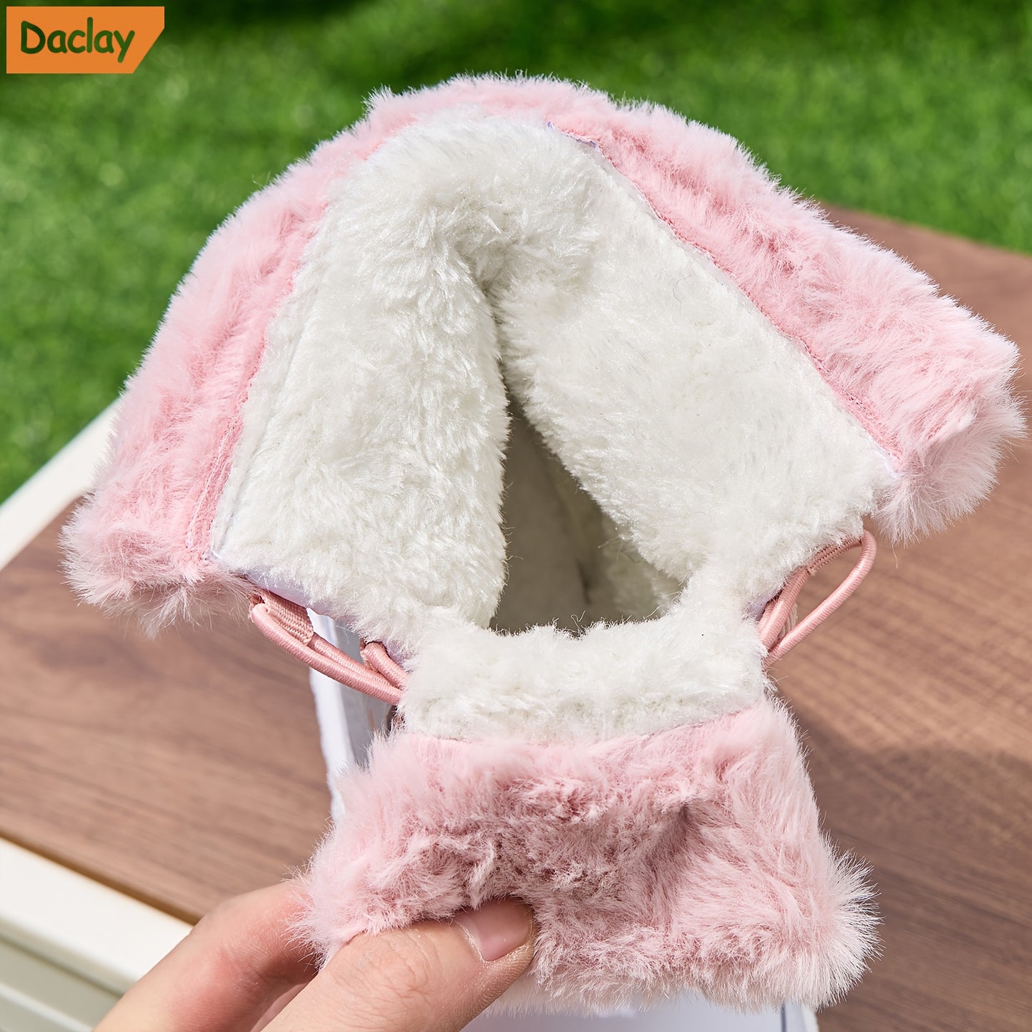 DACLAY Boys & Girls All-Weather -like Snow Boots - Lace-Up High-Top Winter Boots with Lacing System, White/Pink/Clear Strap & Heart Buckle, PU Sole & Arch for Girls & Boys ( to Youth) - All-Season Outdoor Shoes for Ice, Snow,